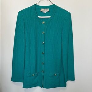 St. John Collection Turquoise Knit Cardigan Sz 4